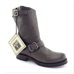 New FRYE Smoke Gray Slouch Leather Buckle Strap Booties 6.5